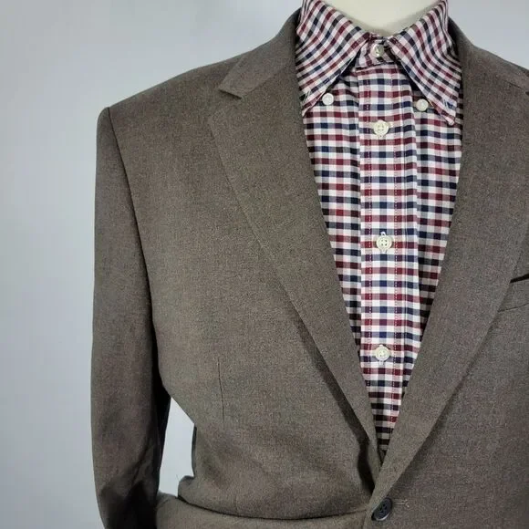 H&M Men's Flannel Sport Coat Blazer Two Button Brown Poly Blend‎ Regular Fit 42R